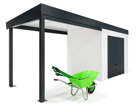 GARDEON® Zahradní domek s garážovými vraty Hörmann a levým přístřeškem